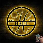 Custom Last Name Metal Wall Art With Led Lights, Personalized Name Established Metal Sign, Custom Initial Split Letter Monogram Metal Wall Sign